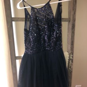 • Navy blue sparkly mini skater dress